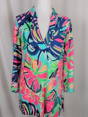 NWOT Lilly Pulitzer Multi Fan Sea Pants Etta V-Neck Tunic Dress S